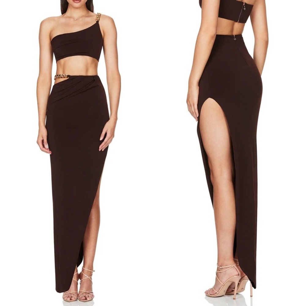 Nookie Chocolate Brown Alyssa Chain Top and Skirt Set - Small (Worn once)